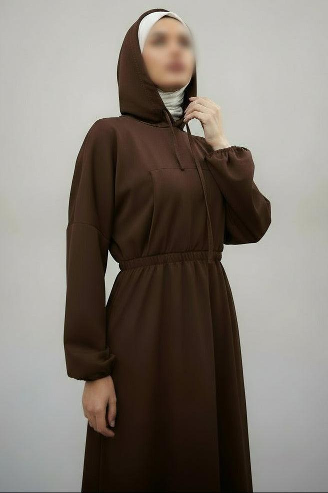 Hooded sweatshirt dress in brown