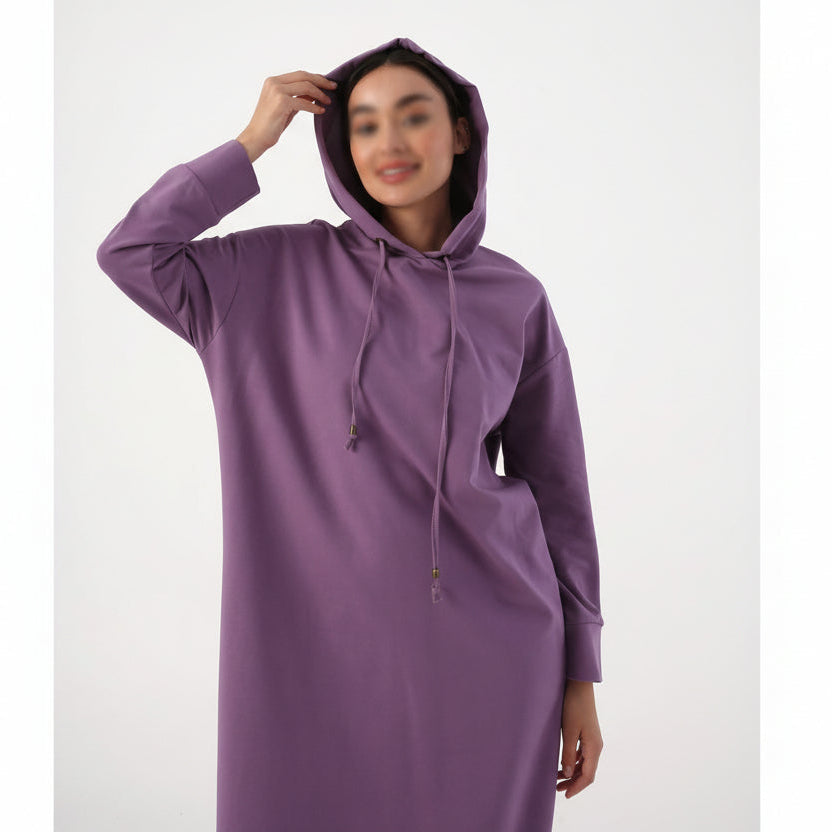 Purple Hooded Modest Dress