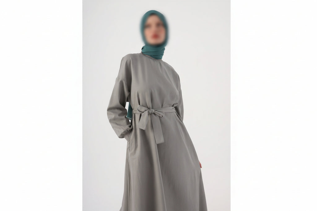 Cotton belted dress in grey