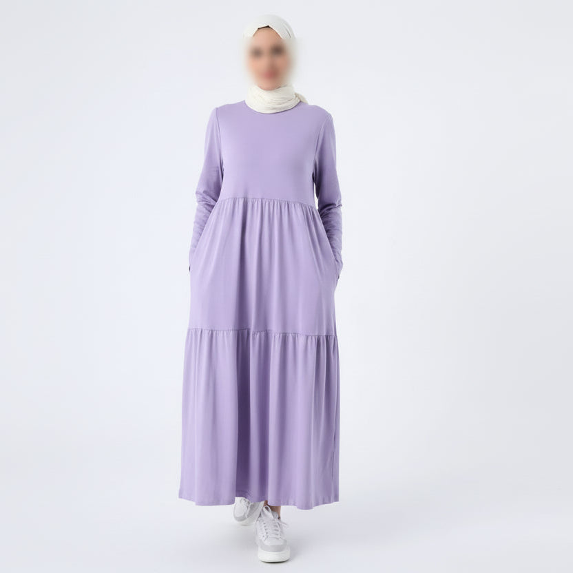 Ruffled cotton dress in lavender