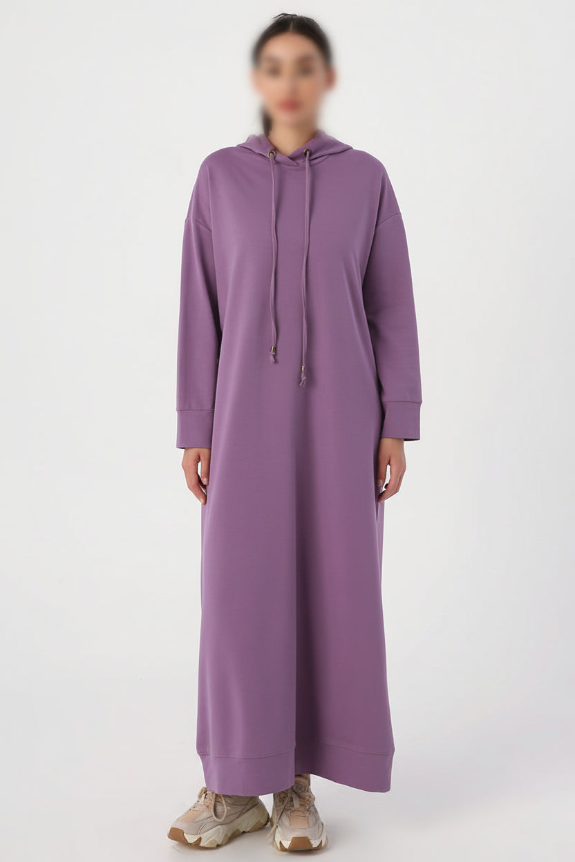 Purple Hooded Modest Dress