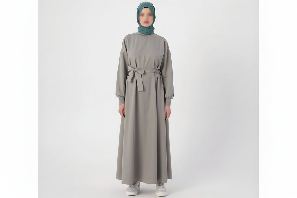 Cotton belted dress in grey