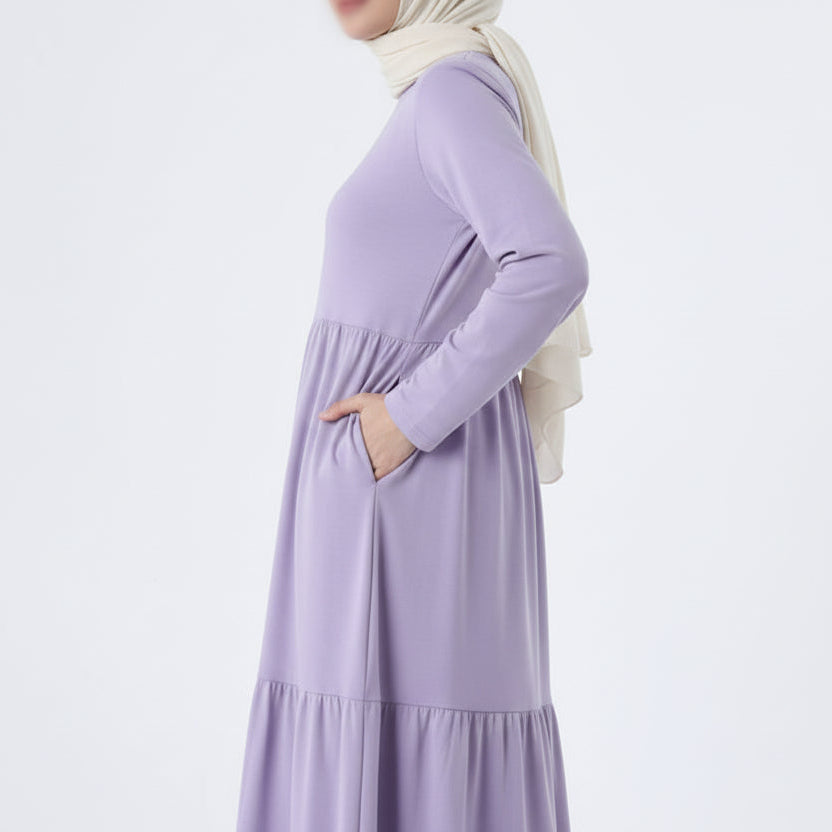 Ruffled cotton dress in lavender