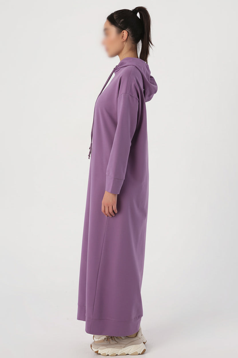 Purple Hooded Modest Dress