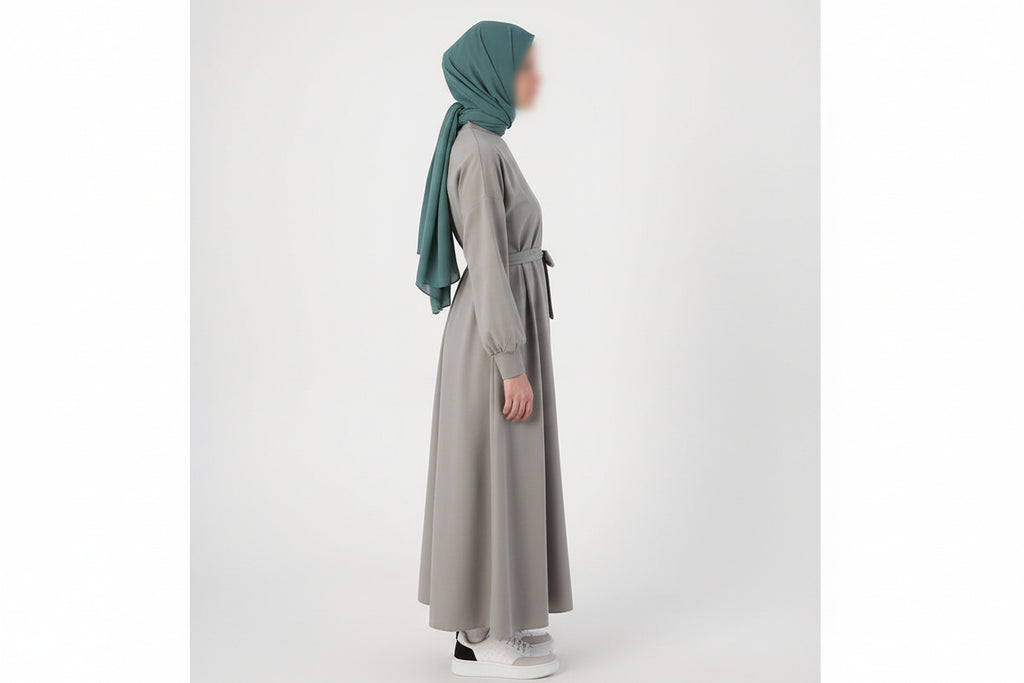 Cotton belted dress in grey