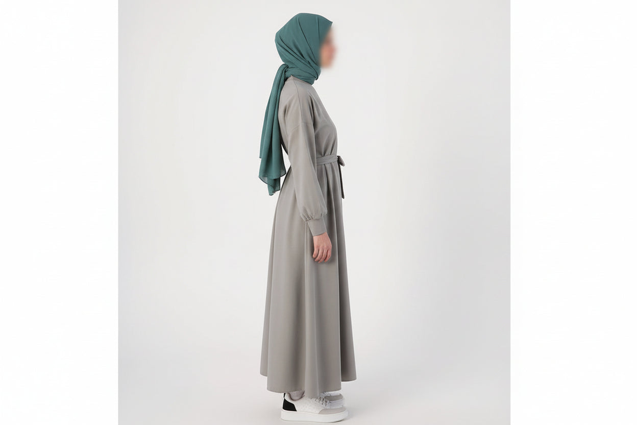 Cotton belted dress in grey