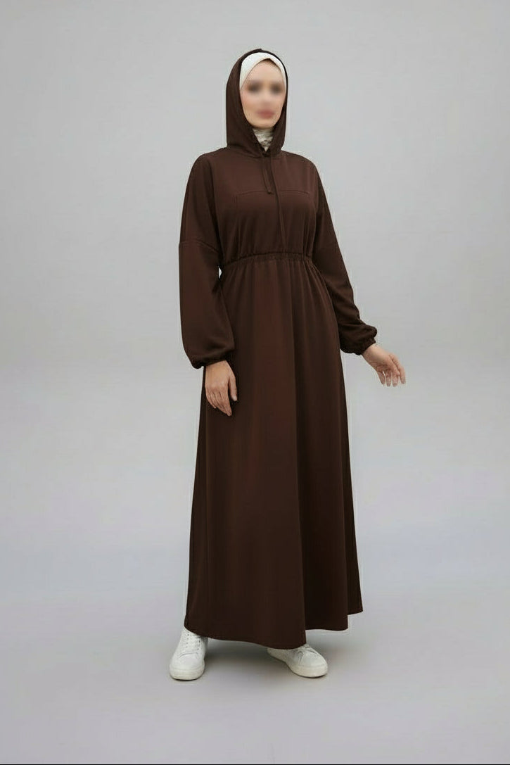 Hooded sweatshirt dress in brown
