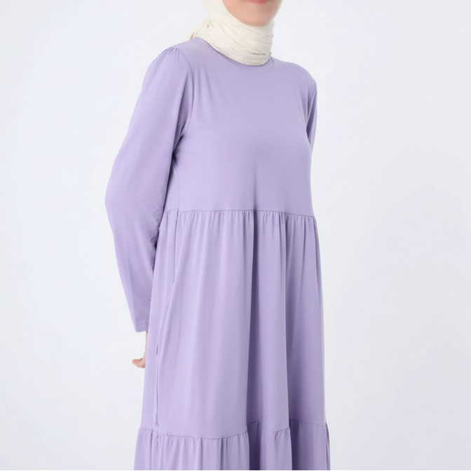Ruffled cotton dress in lavender