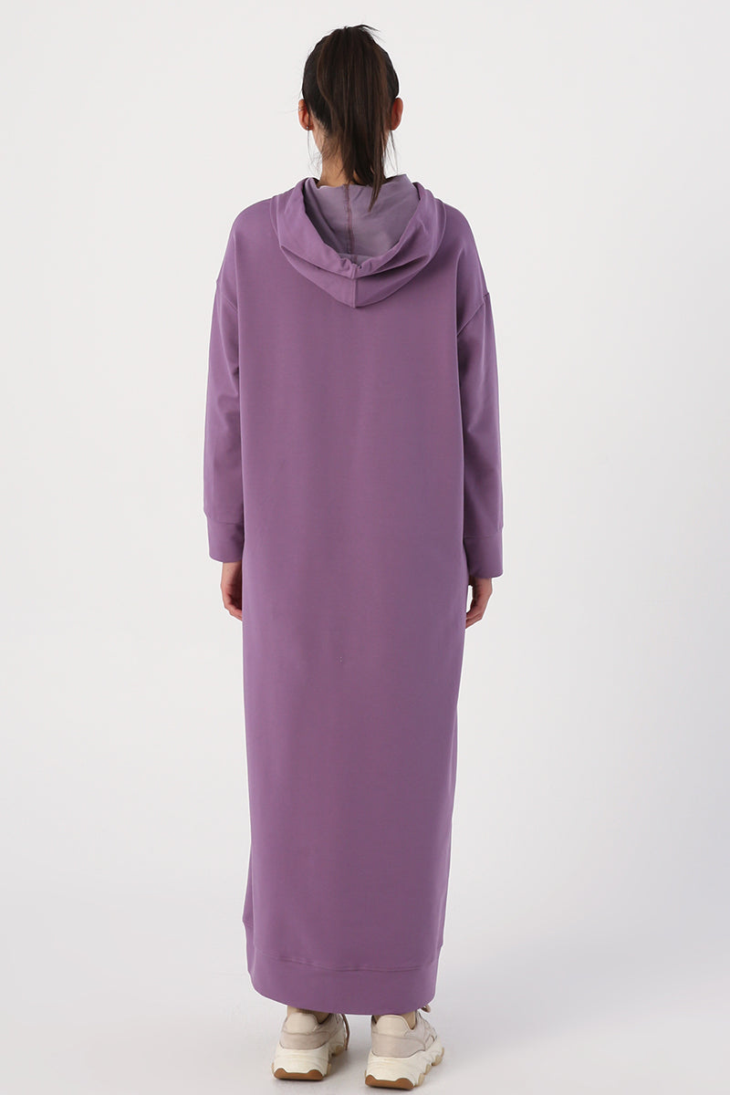 Purple Hooded Modest Dress