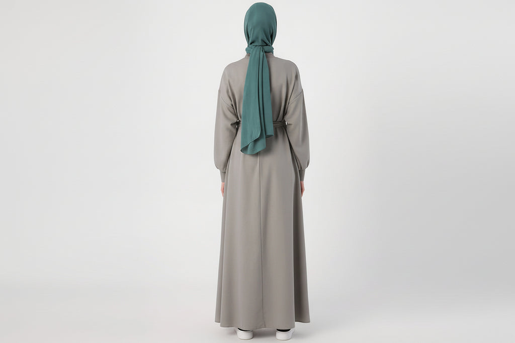 Cotton belted dress in grey