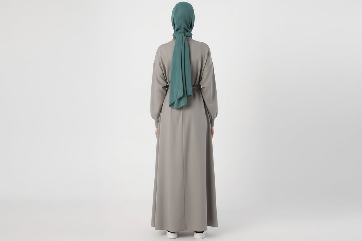 Cotton belted dress in grey