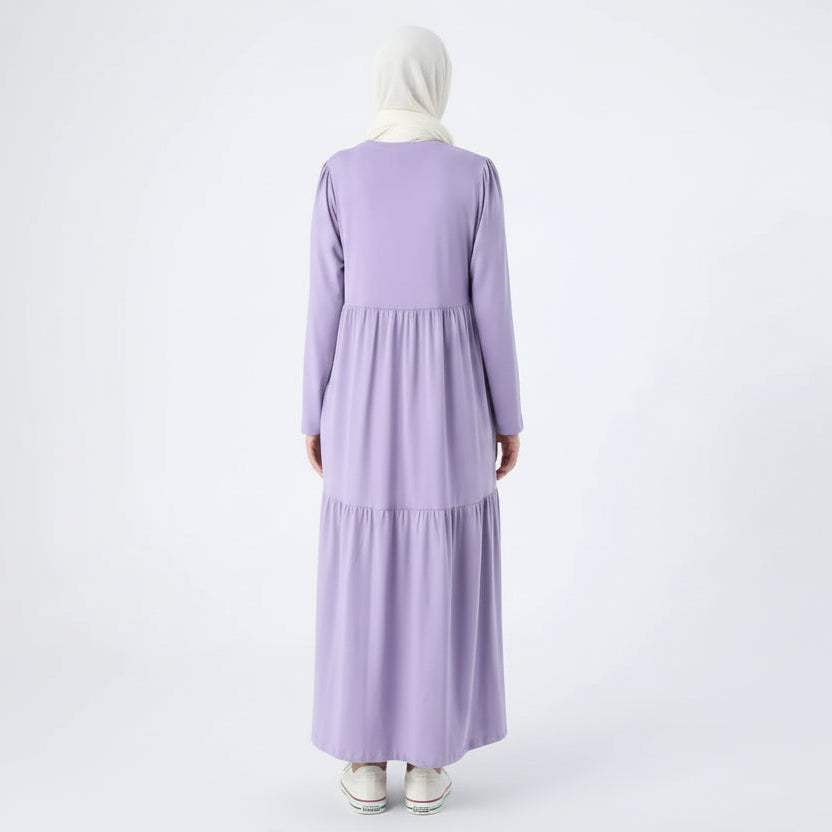 Ruffled cotton dress in lavender