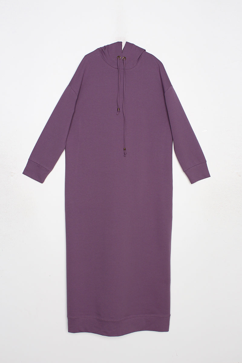 Purple Hooded Modest Dress
