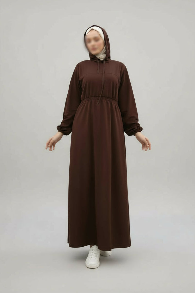 Hooded sweatshirt dress in brown