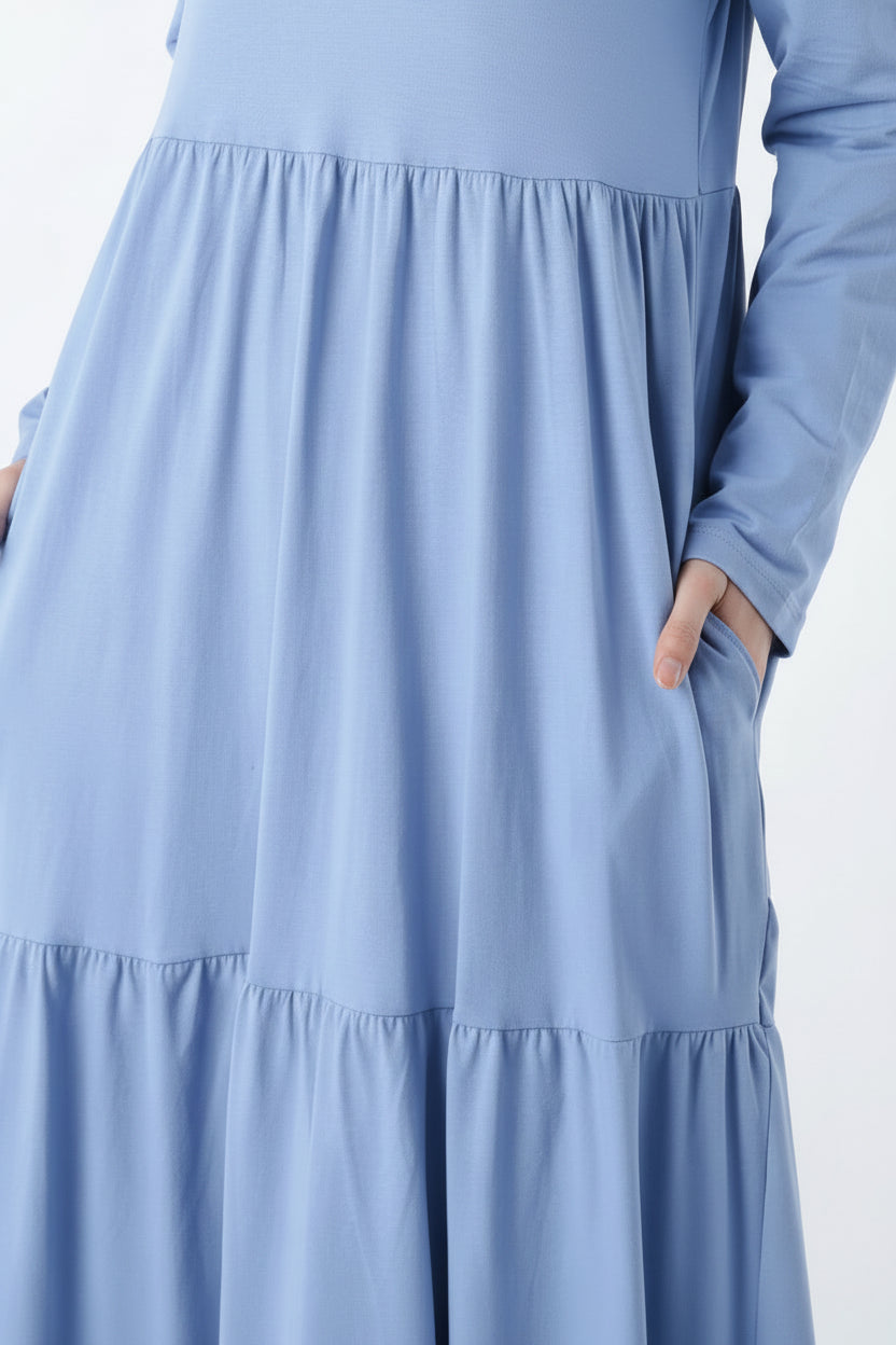 Ruffled Cotton Dress in Blue