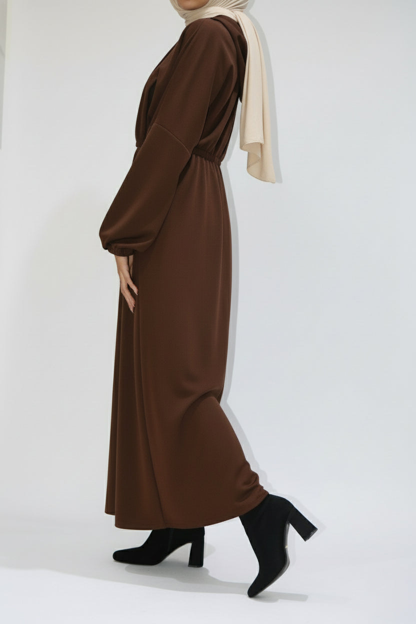 Hooded sweatshirt dress in brown