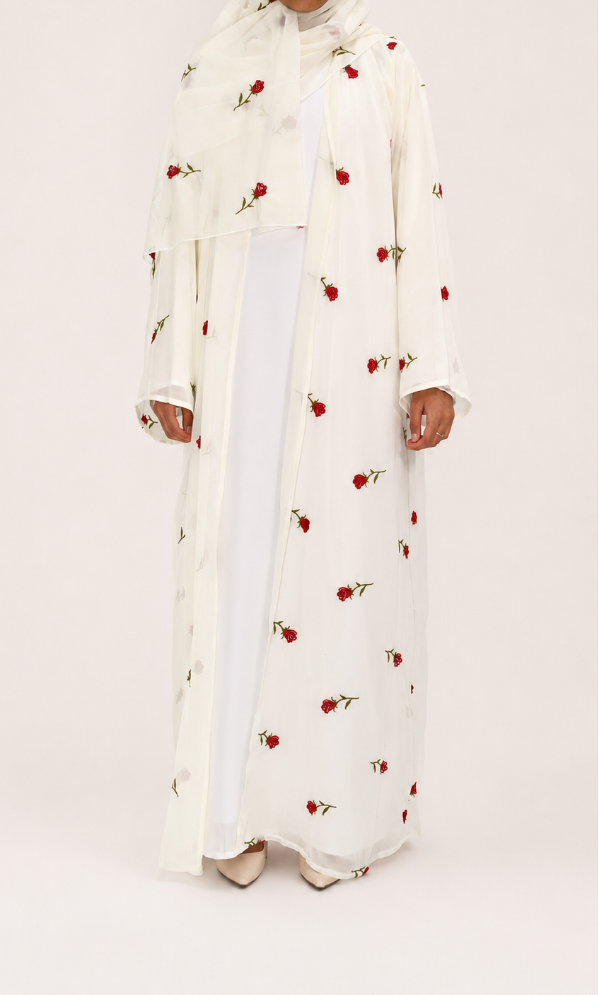 Rose d'Amour Abaya in White