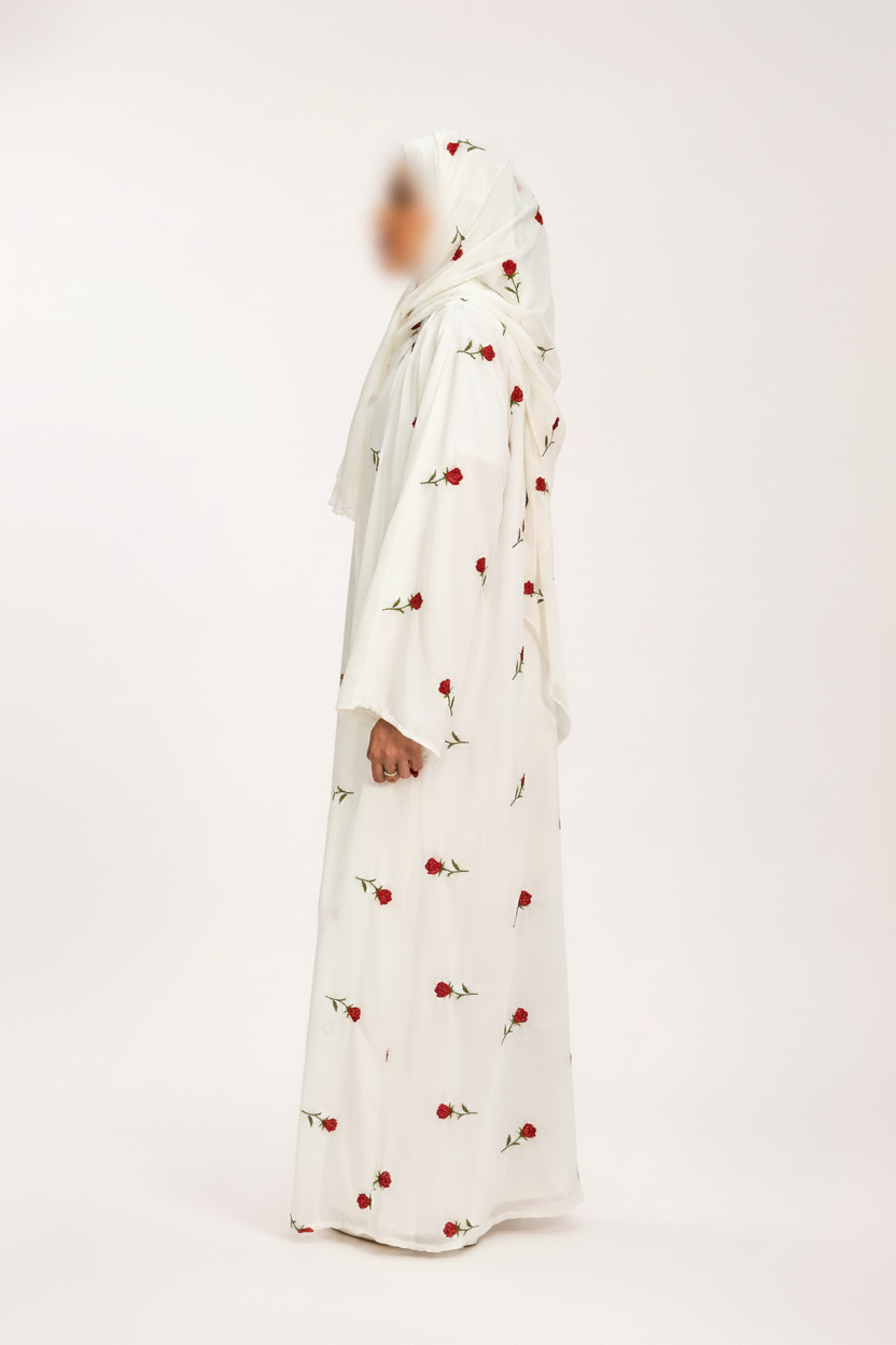 Rose d'Amour Abaya in White