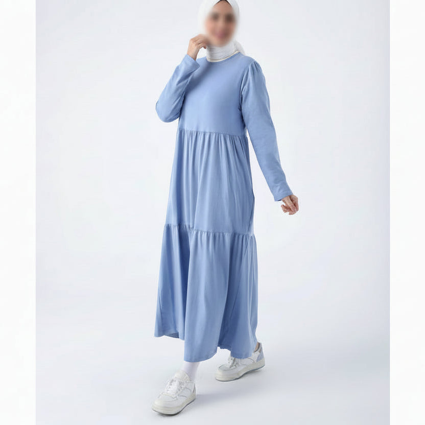 Ruffled cotton dress in blue