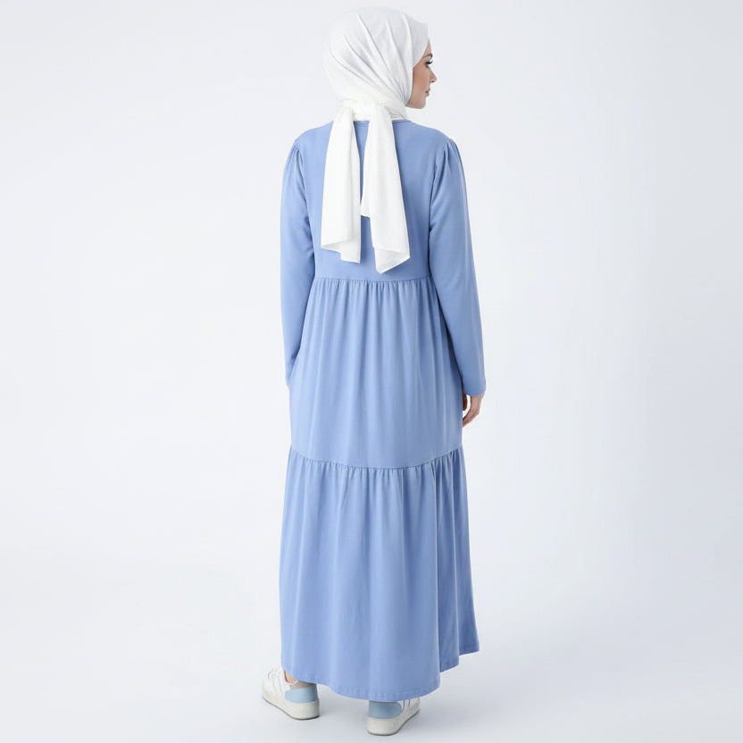 Ruffled cotton dress in blue