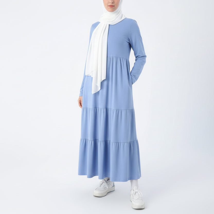 Ruffled Cotton Dress in Blue
