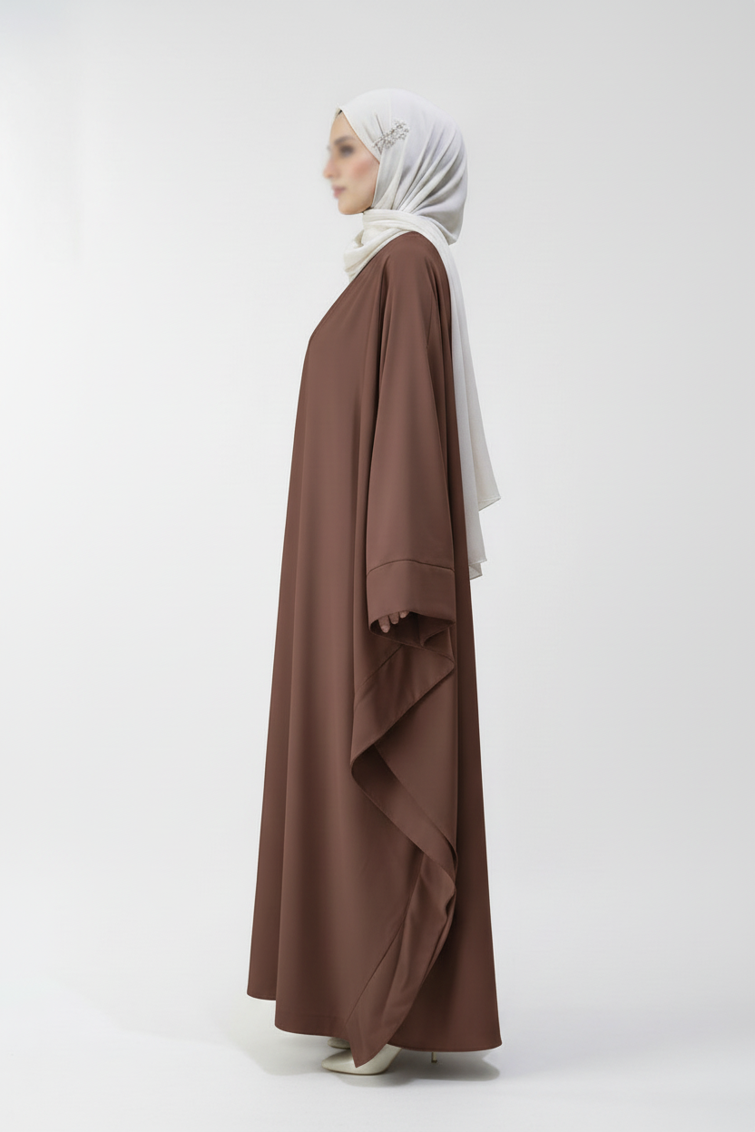 Brown butterfly abaya - side view with matching color
