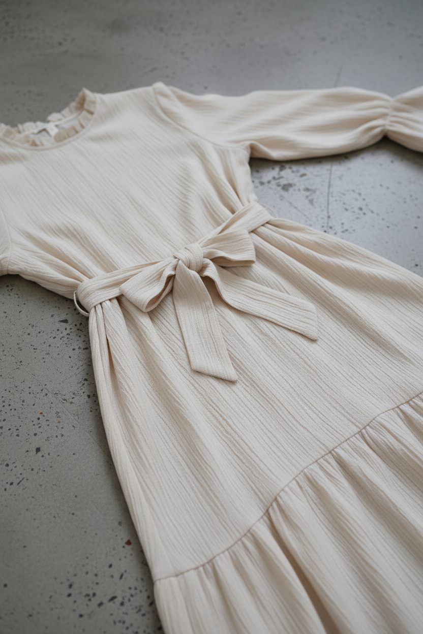 Cream dress close-up on concrete