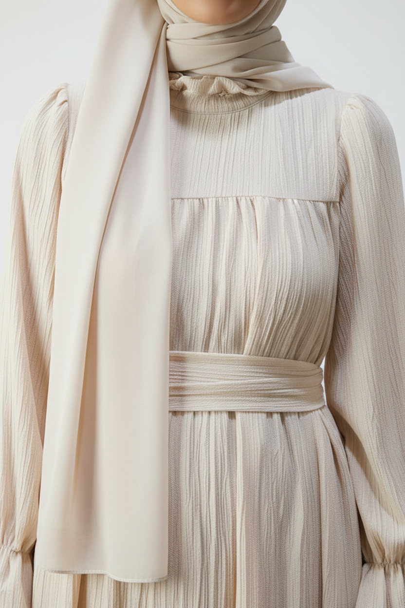 Cream dress close-up with matching background