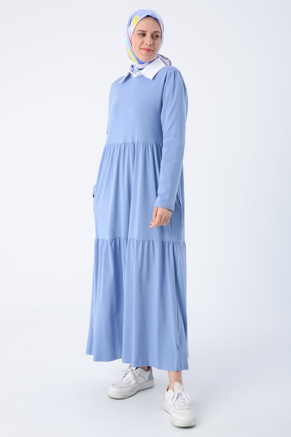 Ruffled Cotton Dress in Blue
